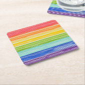 だらしない虹のストライプ スクエアペーパーコースター (アングル)