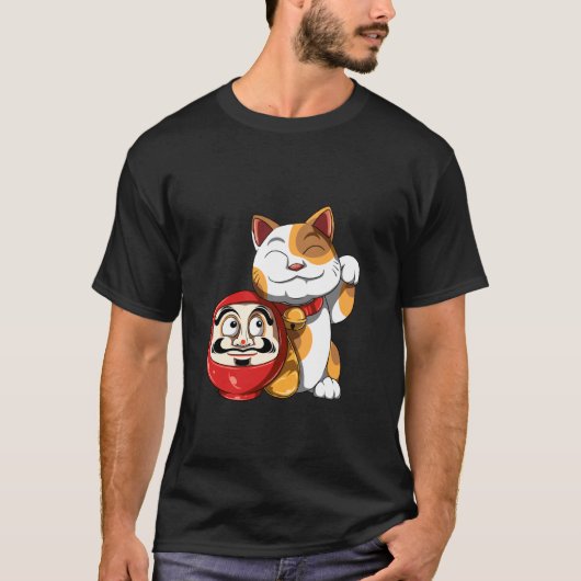 だるまとラッキーキャット Tシャツ (正面)