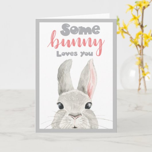 だれかあなたを愛してる ウサギ かわいい水彩画のぞき見 カード (黄色い花)