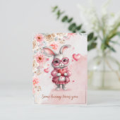 だれかバニー愛してるよ ロマンチックピンクバニー＆ハート ポストカード (スタンド正面)