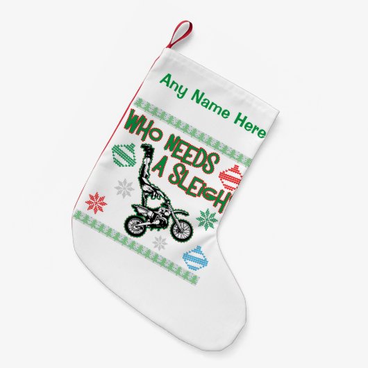 だれがそりのDirtbikeの競争のクリスマスのセーターを必要とするか スモールクリスマスストッキング (正面 (吊り時))