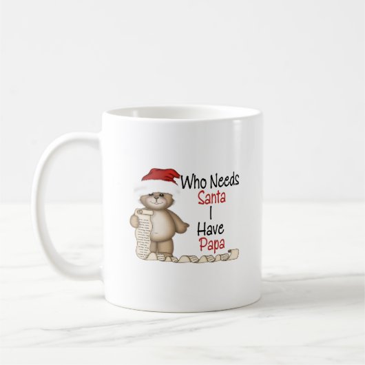 だれがサンタのパパを必要とするかおもしろい コーヒーマグカップ (左)