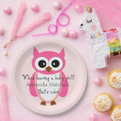 だれが女の赤ちゃんがあっていますか。 ピンクのフクロウのベビーシャワー ペーパープレート (パーティー)