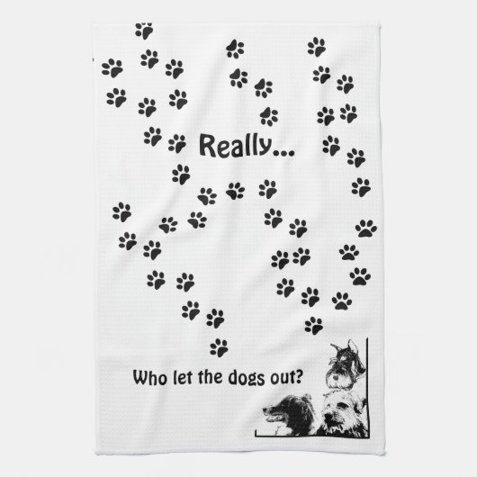 だれが犬を放ちましたか。 キッチンタオル (縦)