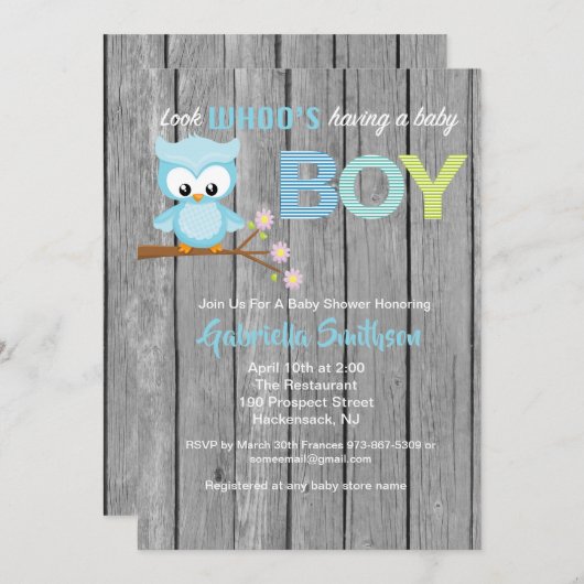 だれが男の赤ちゃんのベビーシャワーカードがあっているか見て下さい 招待状 (正面/裏面)