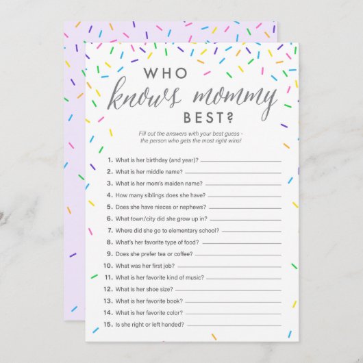 だれが知っているかお母さんの最も最高のなシャワーのゲームカード-振りかけます プログラム (正面/裏面)