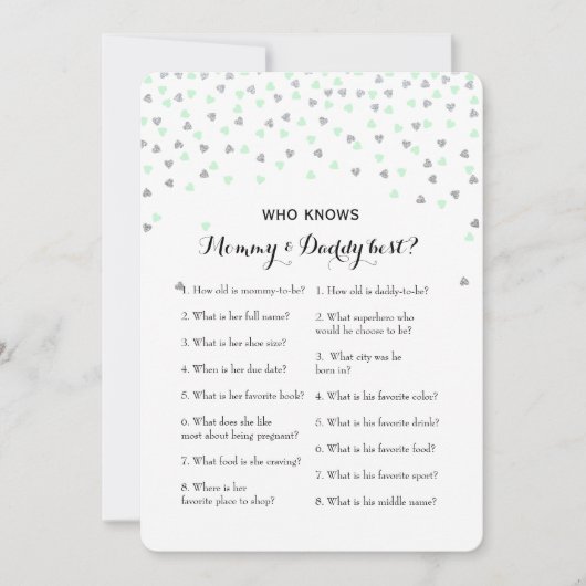 だれが知っているか真新しい銀2xのベビーシャワーのゲームのアドバイス| 招待状 (正面)