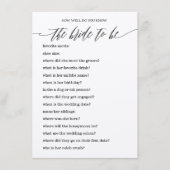 だれが花嫁の最も最高のなブライダルシャワーのゲームを知っているか エンクロージャーカード (正面)