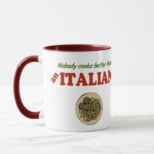 だれもイタリア人よりよく調理しません マグカップ (左)