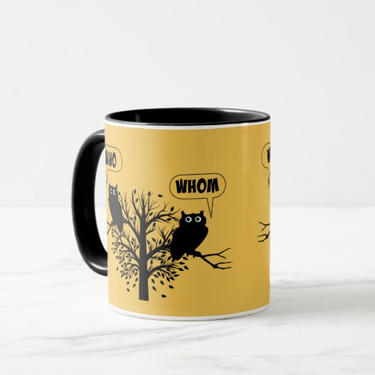 だれ文法ユーモアのフクロウか マグカップ (正面左)