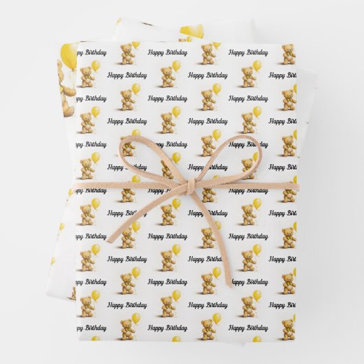 ちいさなクマ、テディベア、誕生日、ベビーシャワー、 ラッピングペーパーシート (インサイチュ)