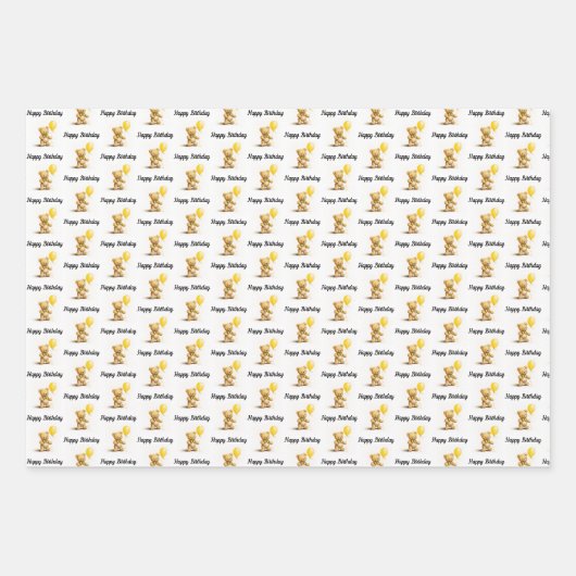 ちいさなクマ、テディベア、誕生日、ベビーシャワー、 ラッピングペーパーシート (正面)