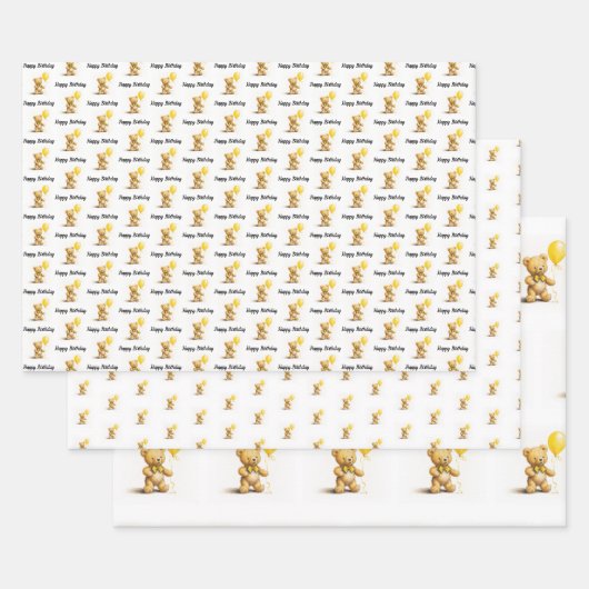 ちいさなクマ、テディベア、誕生日、ベビーシャワー、 ラッピングペーパーシート (セット)