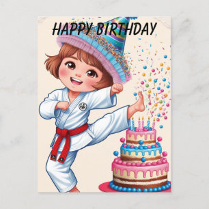 ちびが誕生日ケーキを蹴る ポストカード