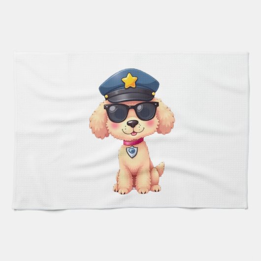 ちびアニメ警察プードル犬 キッチンタオル (横)