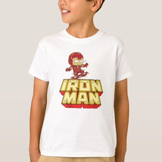 ちびキャラアイアンマンのスケートボード Tシャツ (正面)