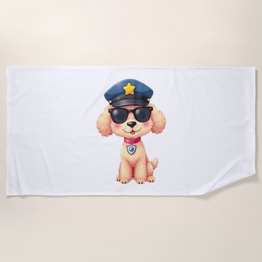 ちびキャラアニメ警察プードル犬 ビーチタオル (正面)