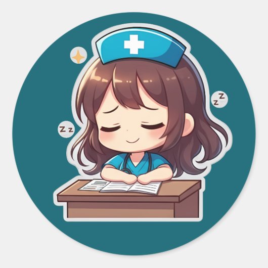 ちびキャラ看護師 - ちょっと疲れた ラウンドシール (正面)