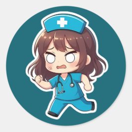 ちびキャラ看護師 - ハードなシフト ラウンドシール