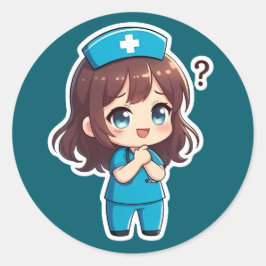 ちびキャラ看護師 - 疑問の瞬間 ラウンドシール