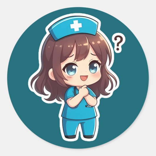 ちびキャラ看護師 - 疑問の瞬間 ラウンドシール (正面)