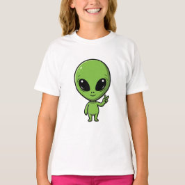 ちびグリーンエイリアン・ピースサイン キッズ Tシャツ