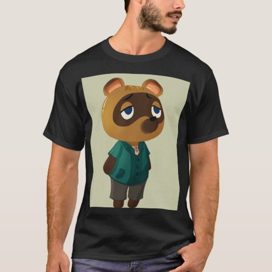 ちびタヌキの店主 可愛らしいショップ Tシャツ (正面)