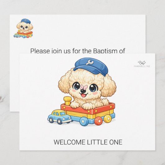 ちびトイプードルの洗礼の招待状 おめでとう Little One 招待状 (正面/裏面)
