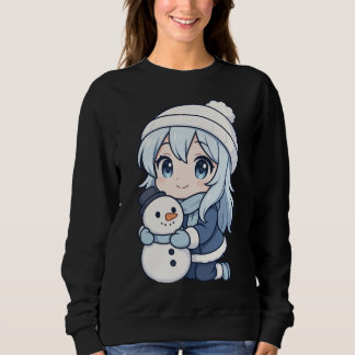 ちび冬の女の子スウェットシャツ – かわいいアニメの雪だるま スウェットシャツ