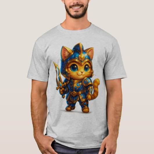 ちび武者猫 - かわいいファンタジーナイトTシャツ Tシャツ (正面)