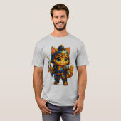 ちび武者猫 - かわいいファンタジーナイトTシャツ Tシャツ (正面フル)