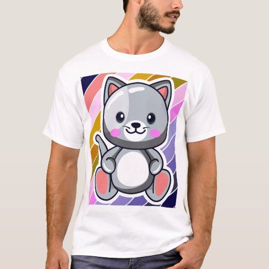 ちび猫のかわいいアニメアート Tシャツ (正面)