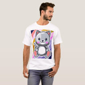 ちび猫のかわいいアニメアート Tシャツ (正面フル)