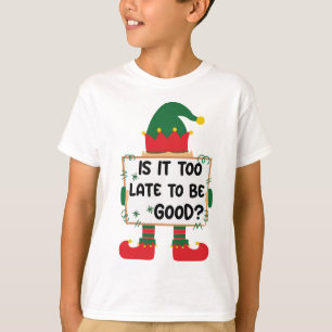 "ちゃんと間に合ったかな？" 笑えるクリスマスキッズ用 Tシャツ