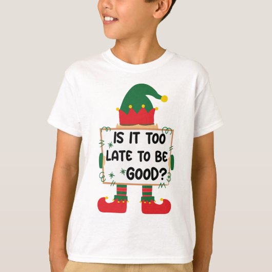 "ちゃんと間に合ったかな?" 笑えるクリスマスキッズ用 Tシャツ (正面)
