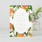 ちょいカワ | 現代のオレンジ ニュートラル ベビーシャワー 招待状 (スタンド正面)