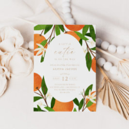 ちょいカワ | 現代のオレンジ ニュートラル ベビーシャワー 招待状