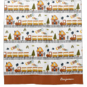 ちょうちょうちゃん型の小さな子どもの名前バスルーム シャワーカーテン (正面)