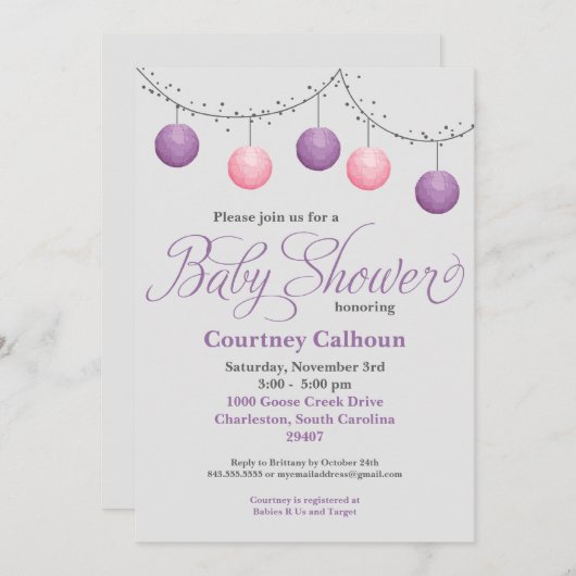 ちょうちんのベビーシャワー 招待状 (正面/裏面)