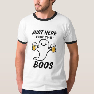 ちょうどここにブーイングおもしろいなビールハロウィンのワイシャツの Tシャツ