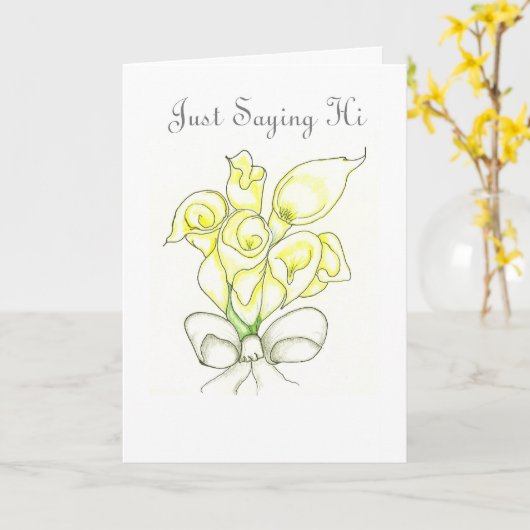 ちょうどこんにちは空白のなノートの挨拶状を言うこと カード (黄色い花)