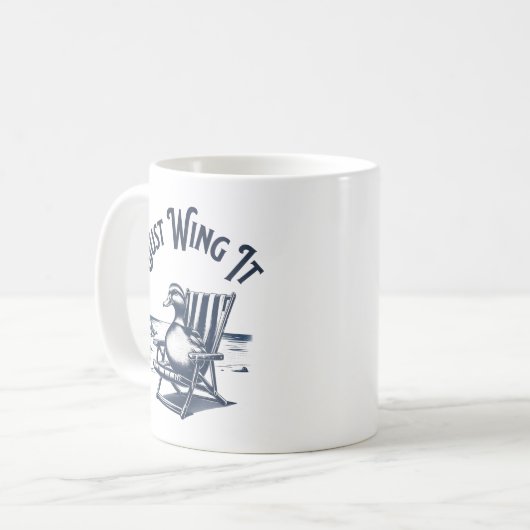 ちょうどそれを羽ばたき、ビーチ椅子の上で鴨 コーヒーマグカップ (正面左)