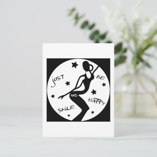 ちょうどスマイルと幸せになれおもしろいば、スティック女性 ポストカード (スタンド正面)