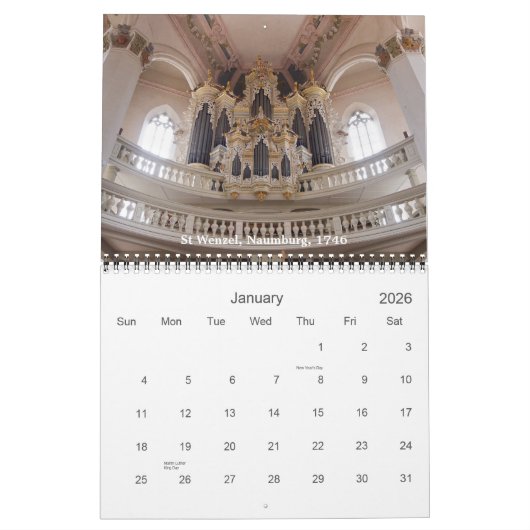 ちょうどドイツ-管器官のカレンダー カレンダー (1月 2026)