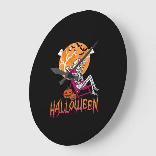 ちょうどハロウィンサマーナーススケルトンPを待っている ラージ壁時計 (傾斜)