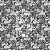 ちょうどフクロウの白黒 ファブリック (タイル)