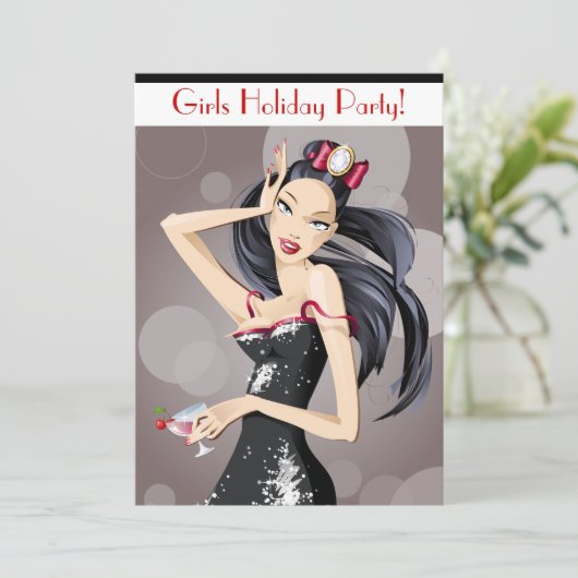 ちょうど女の子の休日のクリスマスのカクテルパーティー 招待状 (スタンド正面)