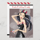 ちょうど女の子の休日のクリスマスのカクテルパーティー 招待状 (正面/裏面)