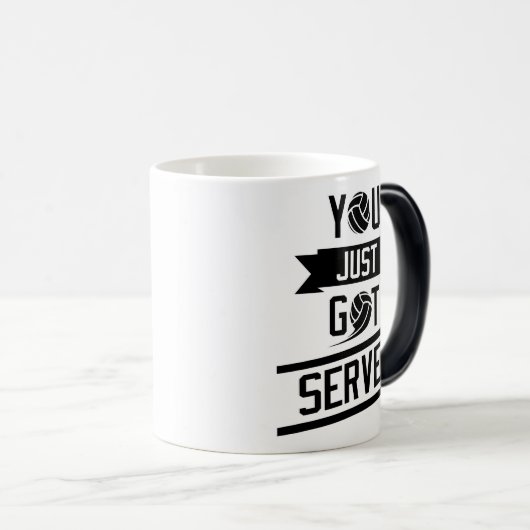 ちょうど役立たれて-おもしろいなバレーボールの引用文得ました モーフィングマグカップ (正面右)