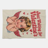 ちょうど待っているバレンタインのレトロベビーキューピッド愛 キッチンタオル (横)